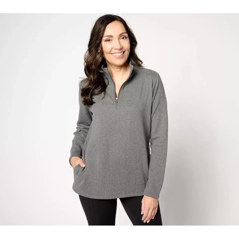 Denim & Co. Active Fleece Quarter Zip Pullover Gray X-Large A630359